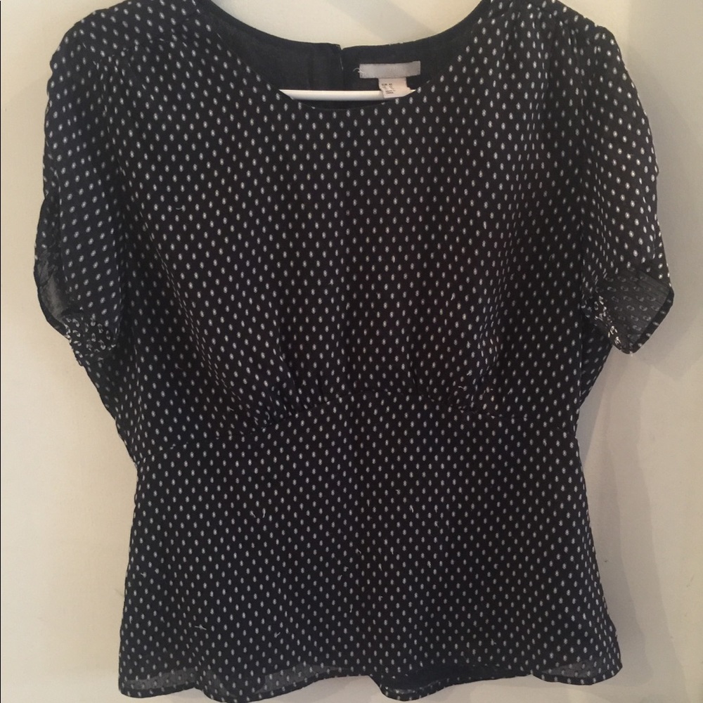 EUC navy and white polka dot top